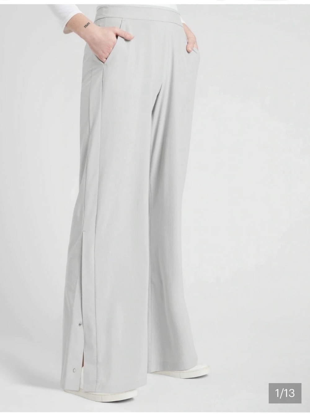 Athleta size 4 gramercy Wide-Leg Track Trousers in Light Gray
